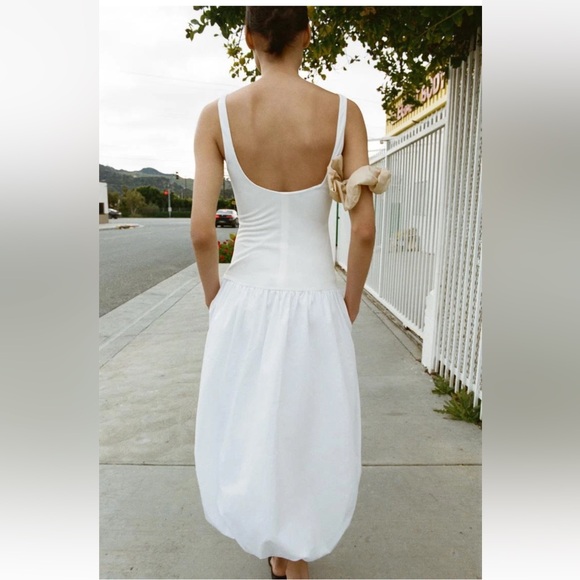 Zara balloon drop waist mixed media white dress - Picture 6 of 10